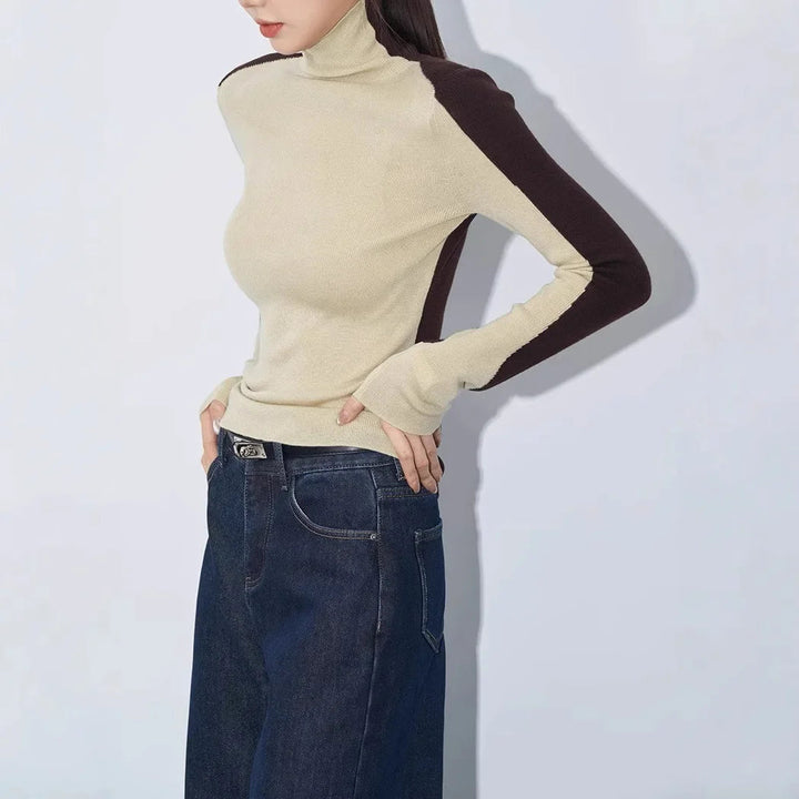 Mock Neck Contrast Sleeve Top