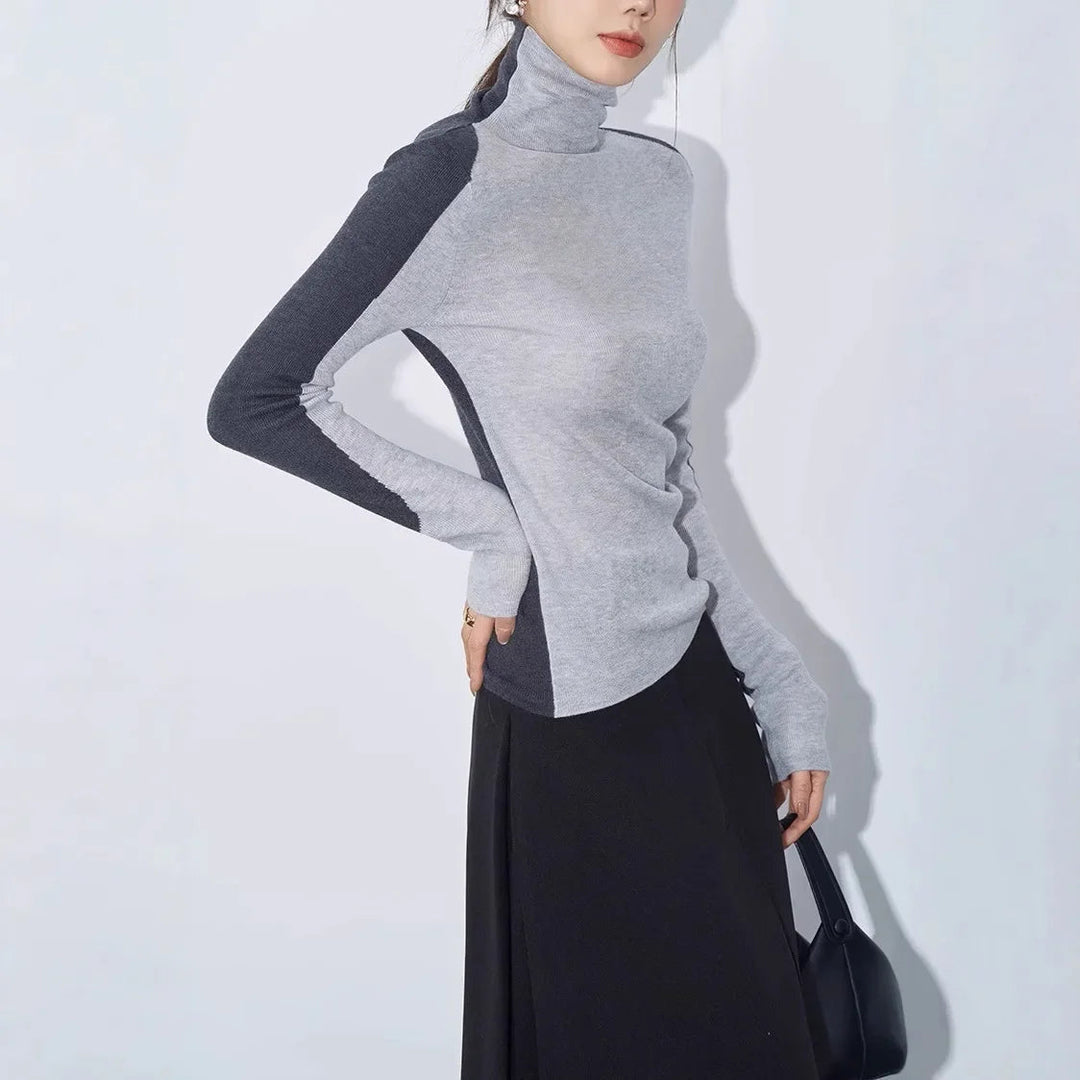 Mock Neck Contrast Sleeve Top