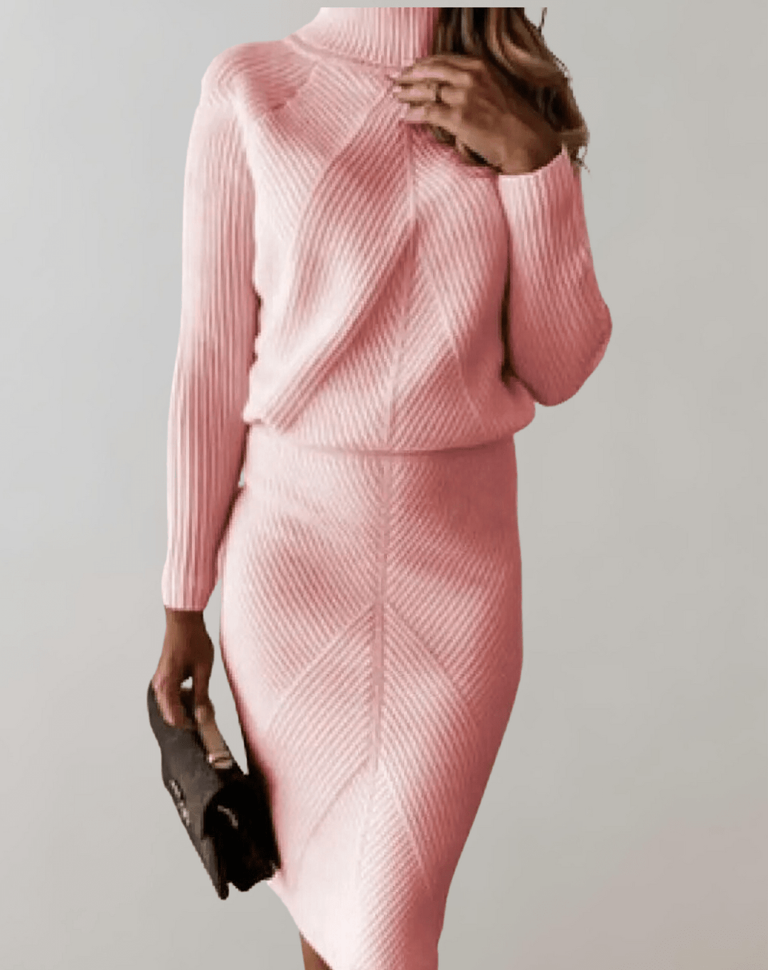 Two-Piece Knit Set With Turtleneck Sweater And Slim Skirt