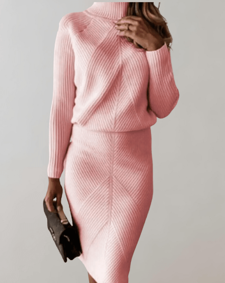 Two-Piece Knit Set With Turtleneck Sweater And Slim Skirt