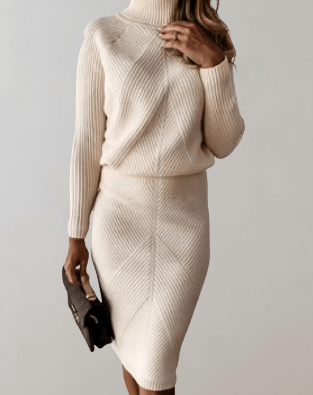 Two-Piece Knit Set With Turtleneck Sweater And Slim Skirt