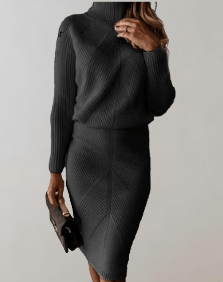 Two-Piece Knit Set With Turtleneck Sweater And Slim Skirt