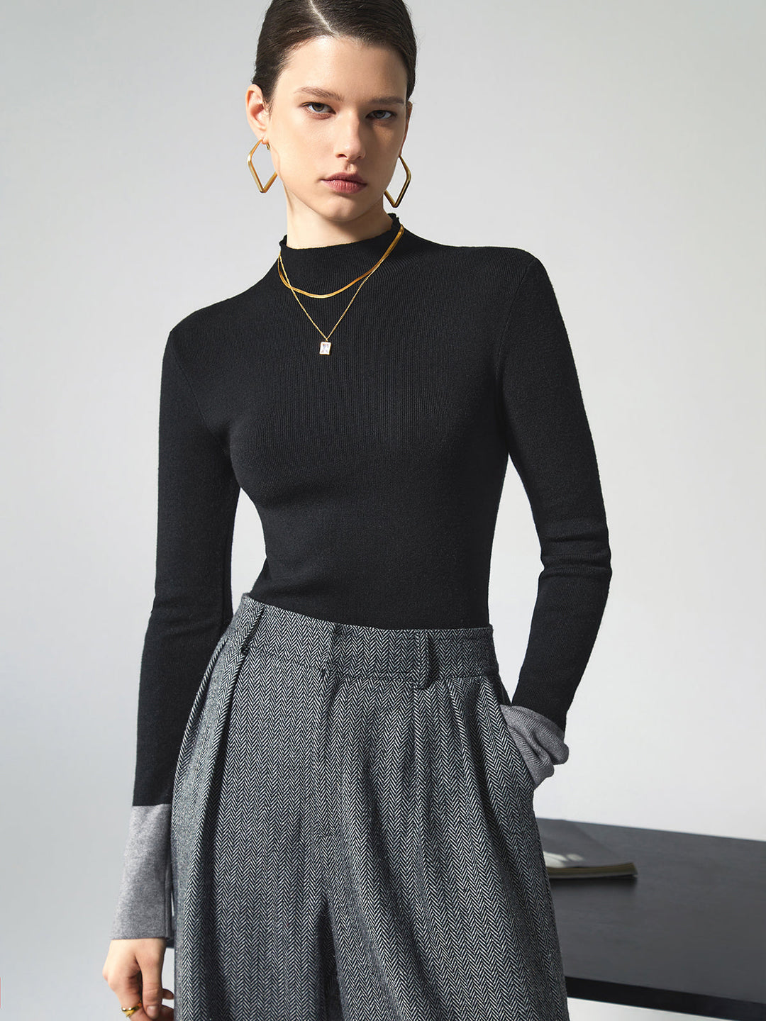 Contrast Cuff Knit Sweater