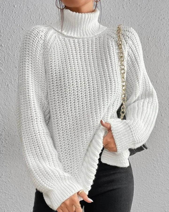 Classic Ribbed Turtleneck Knit Sweater for Women