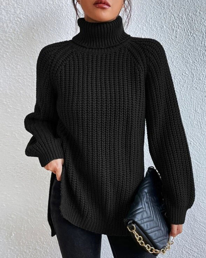 Classic Ribbed Turtleneck Knit Sweater for Women