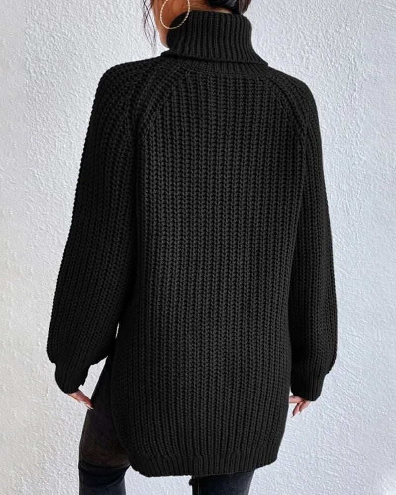Classic Ribbed Turtleneck Knit Sweater for Women