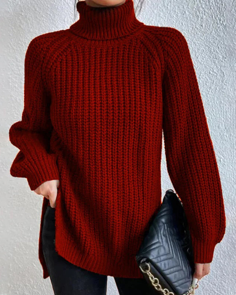 Classic Ribbed Turtleneck Knit Sweater for Women