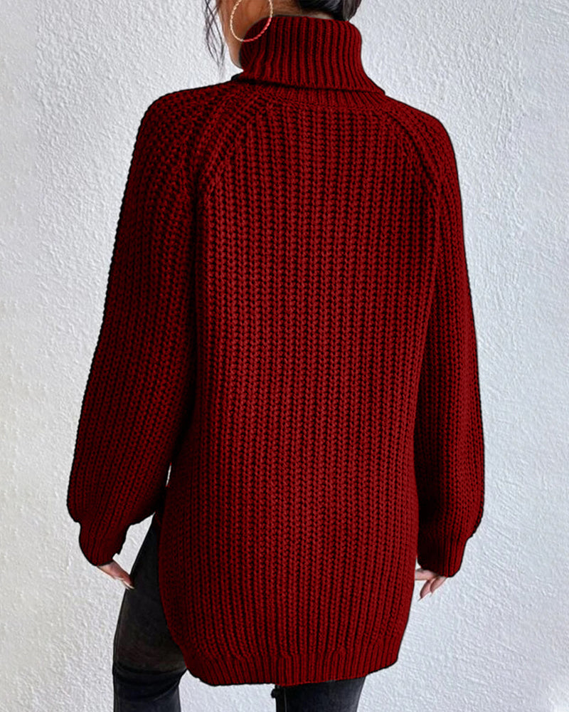 Classic Ribbed Turtleneck Knit Sweater for Women