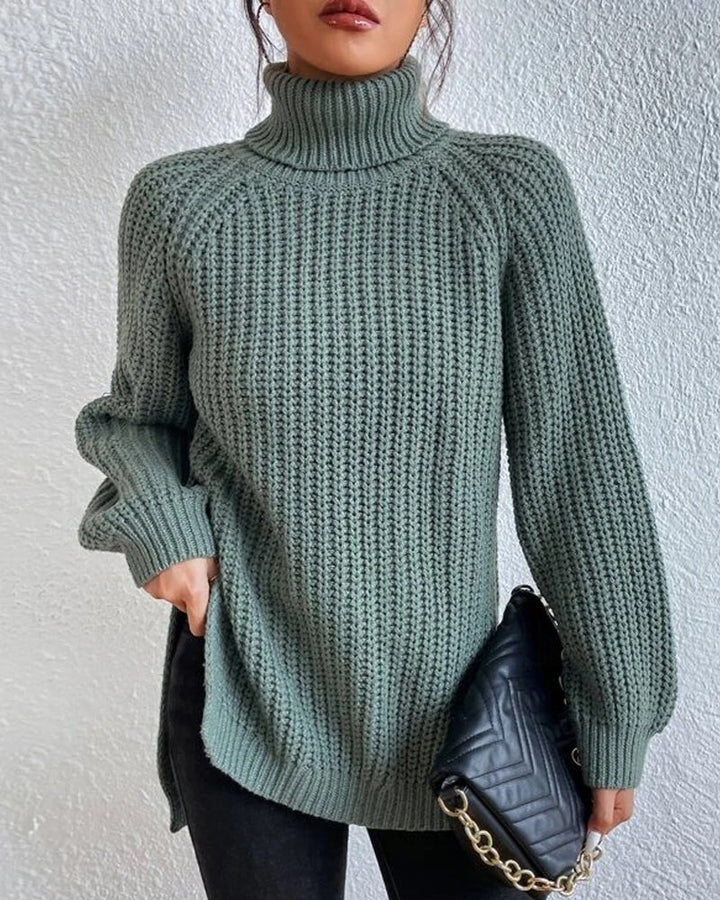 Classic Ribbed Turtleneck Knit Sweater for Women