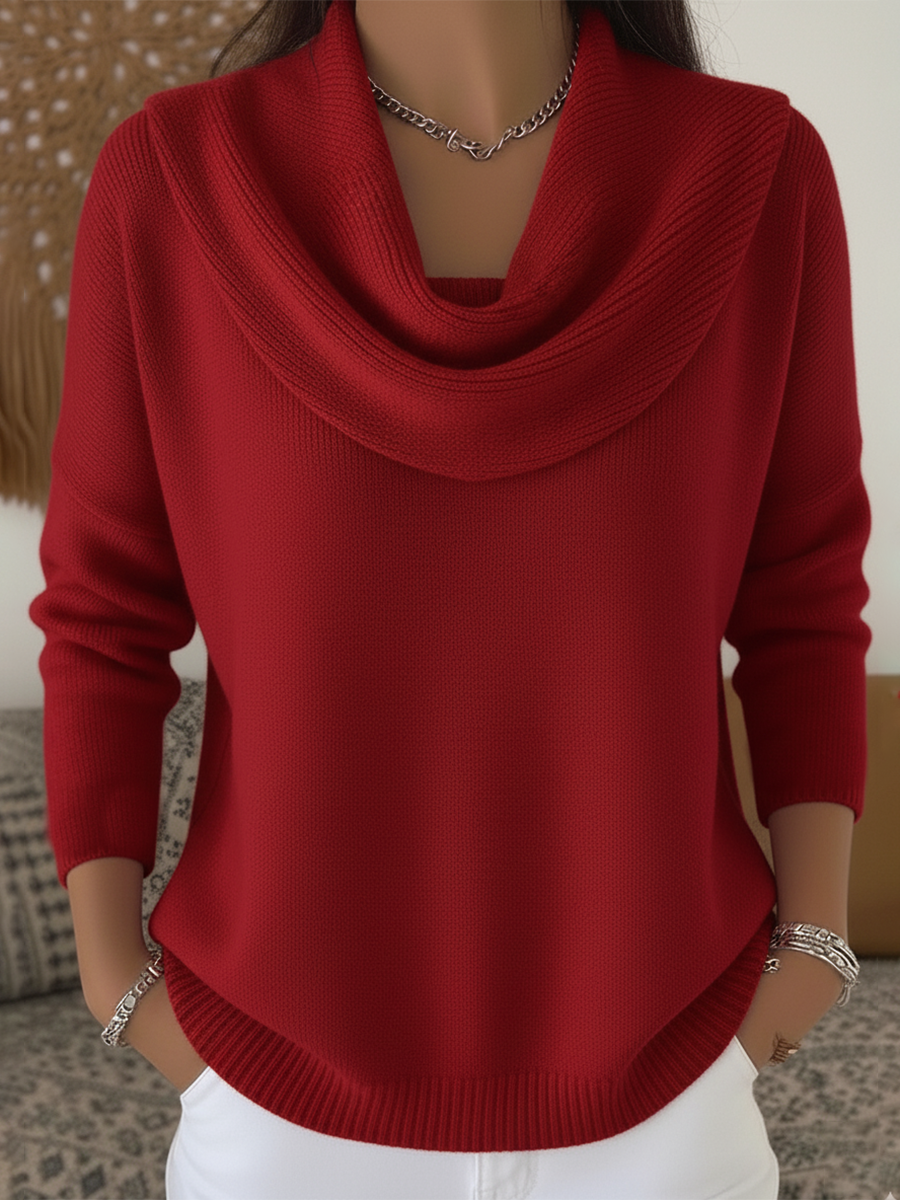 Cosy Cowl Neck Knit Pullover Sweater for Women