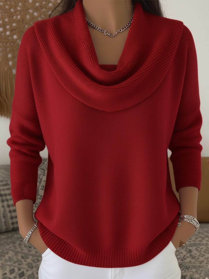 Cosy Cowl Neck Knit Pullover Sweater for Women