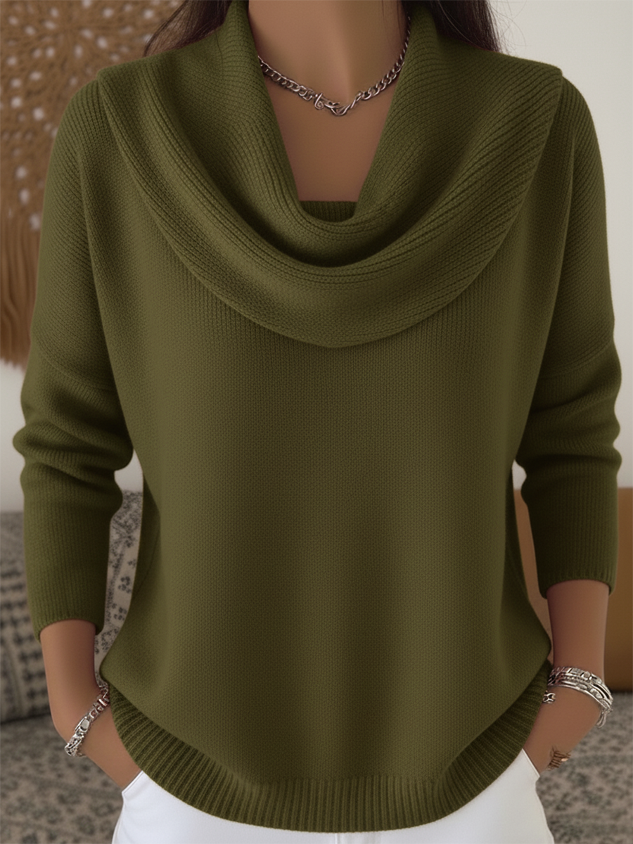 Cosy Cowl Neck Knit Pullover Sweater for Women