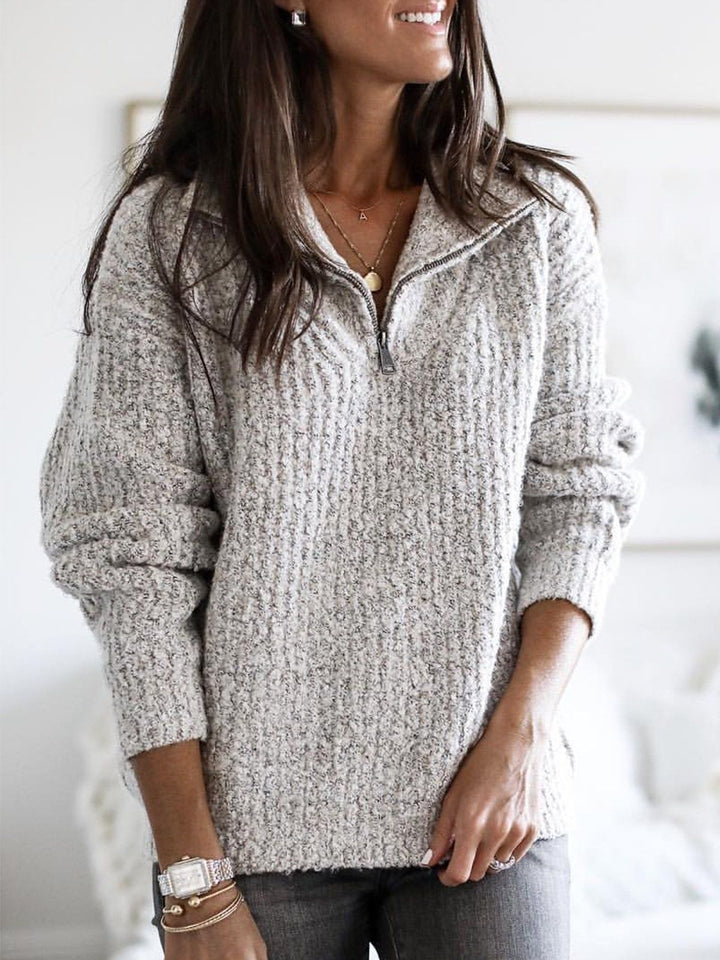 Ribbed Zip-Up Sweater for Women — Cozy Fit Knit