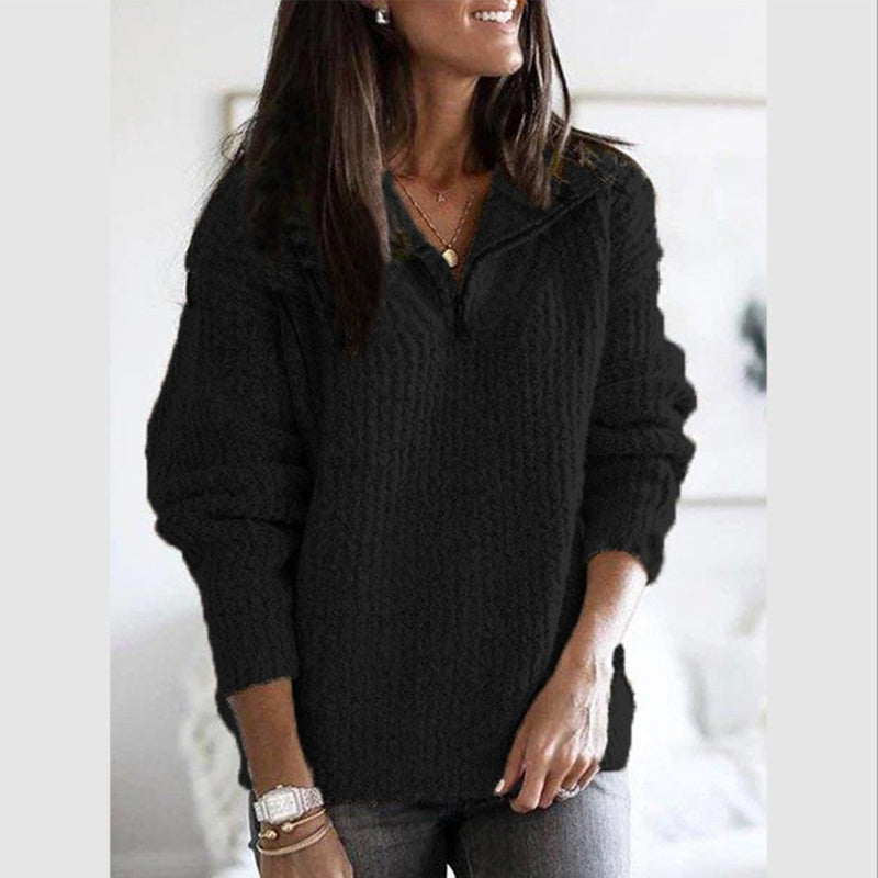 Ribbed Zip-Up Sweater for Women — Cozy Fit Knit