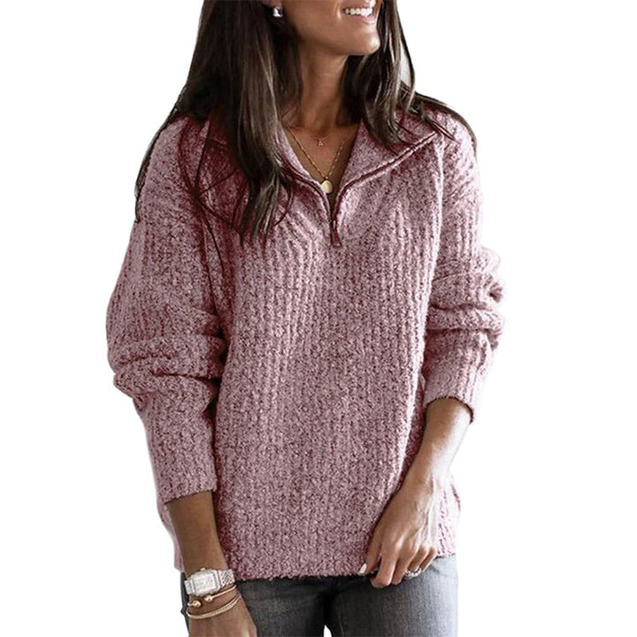 Ribbed Zip-Up Sweater for Women — Cozy Fit Knit