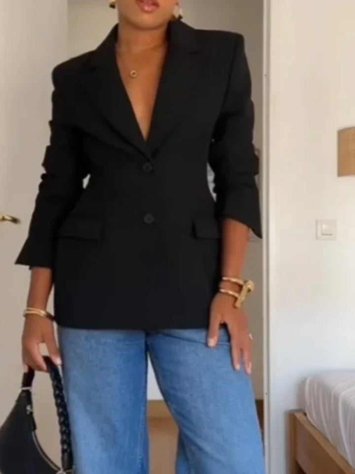 Chic Blazer Jacket – Elegant Notched Collar for Versatile Styling