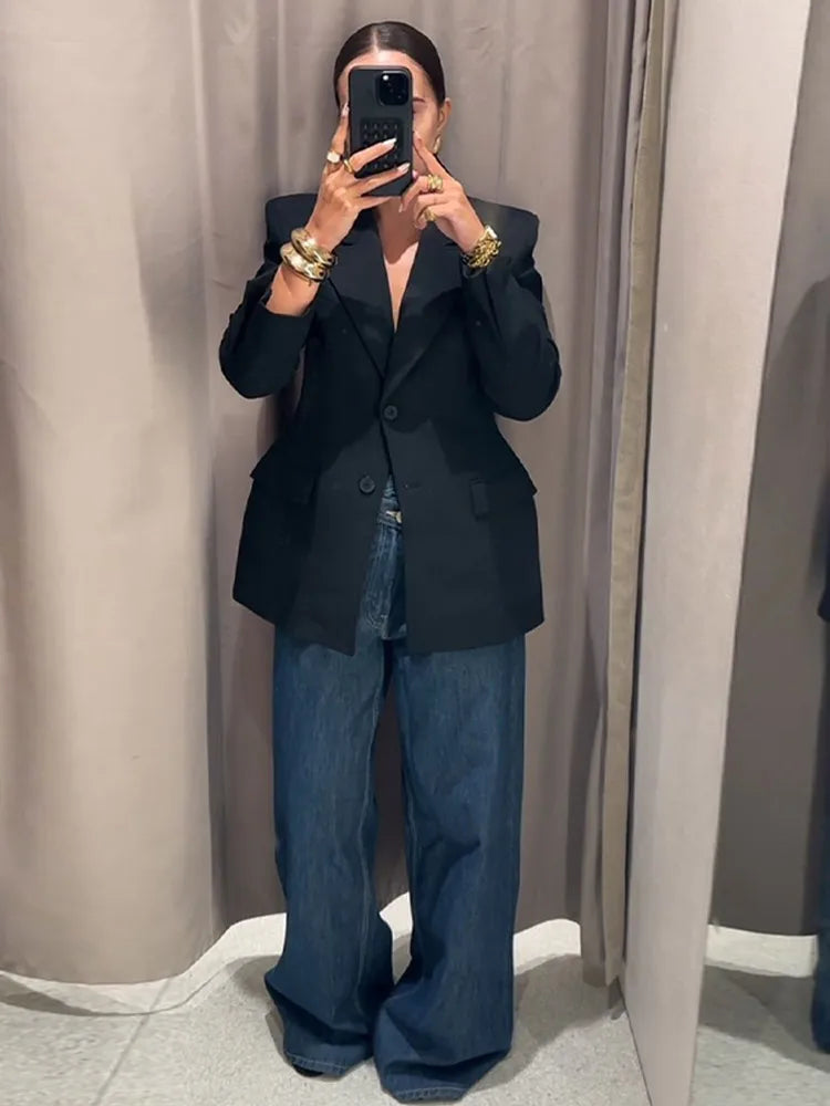 Chic Blazer Jacket – Elegant Notched Collar for Versatile Styling
