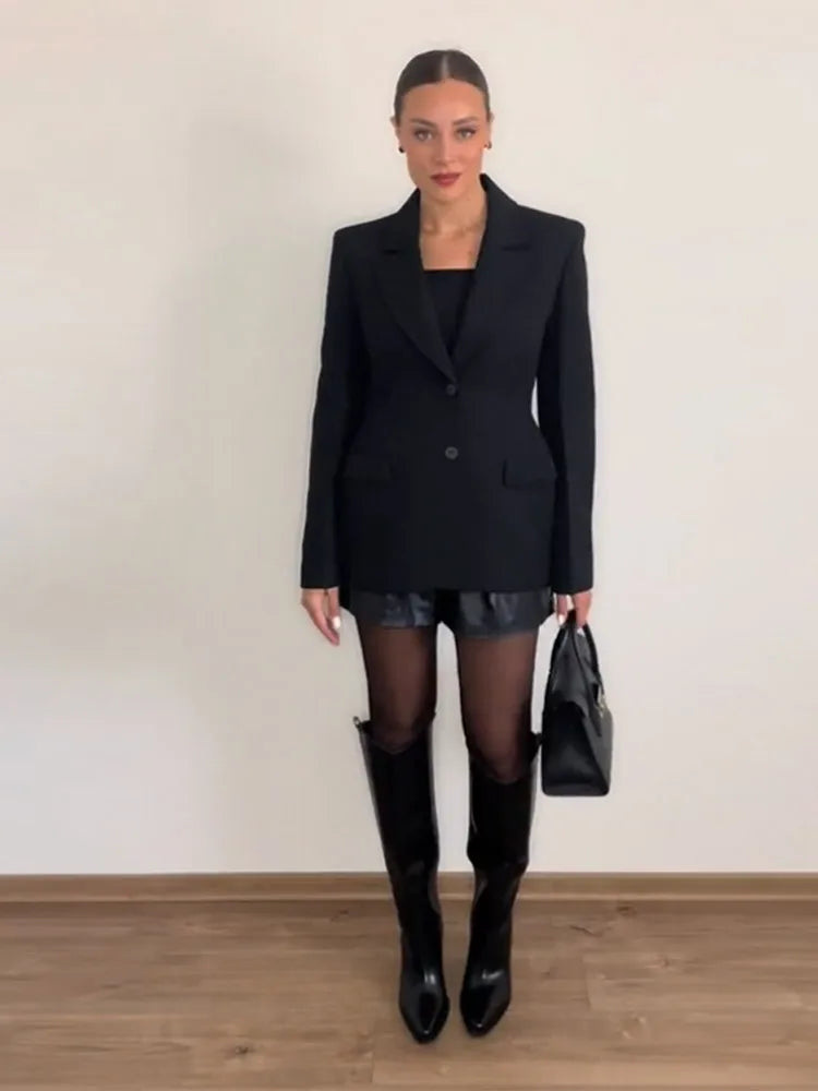 Chic Blazer Jacket – Elegant Notched Collar for Versatile Styling