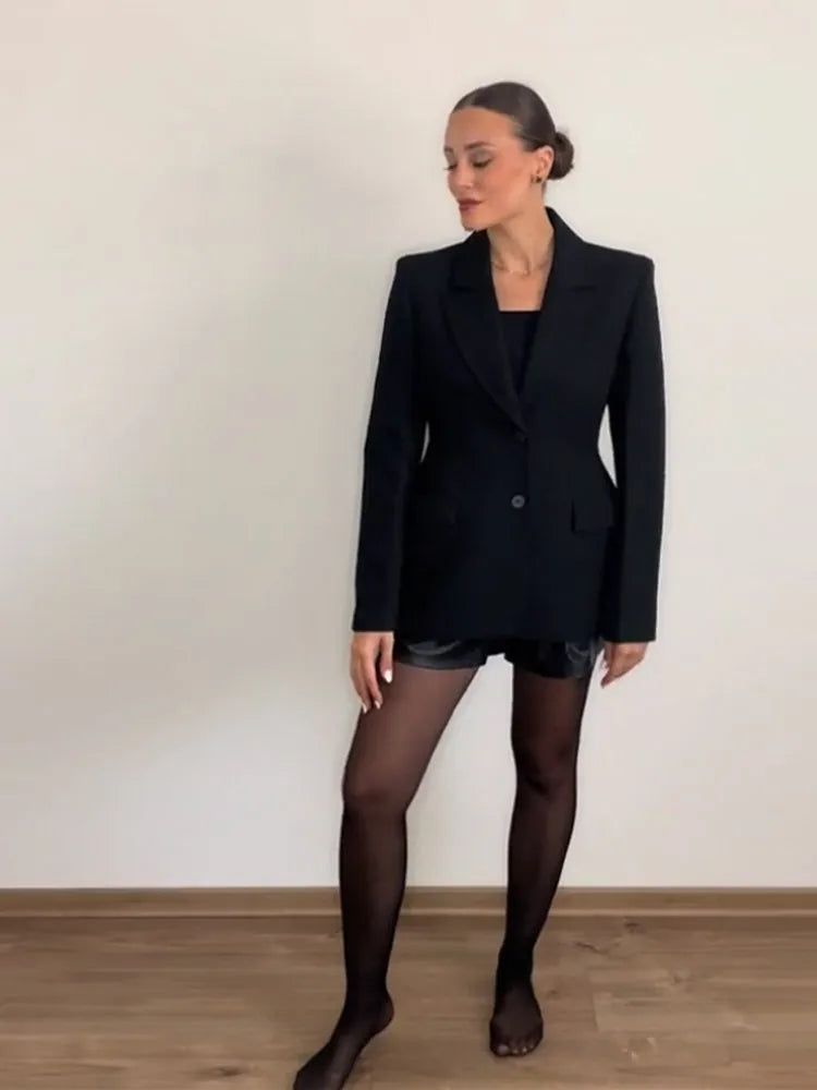 Chic Blazer Jacket – Elegant Notched Collar for Versatile Styling