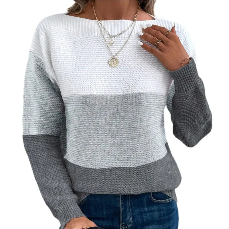 Women's Three-color Knitted Patchwork Sweater