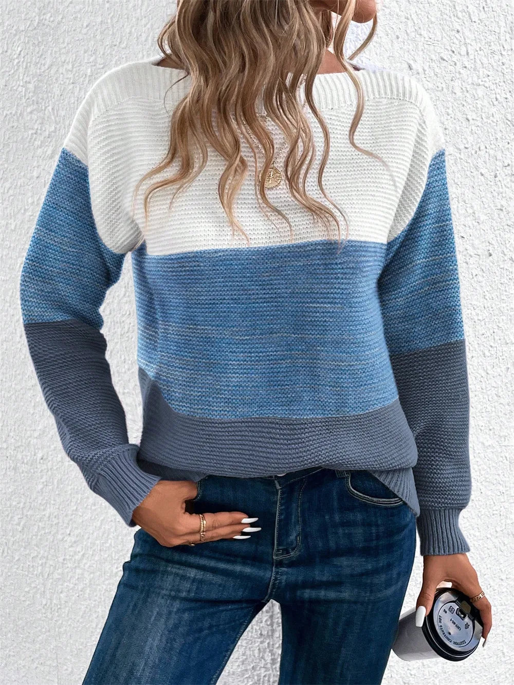 Women's Three-color Knitted Patchwork Sweater