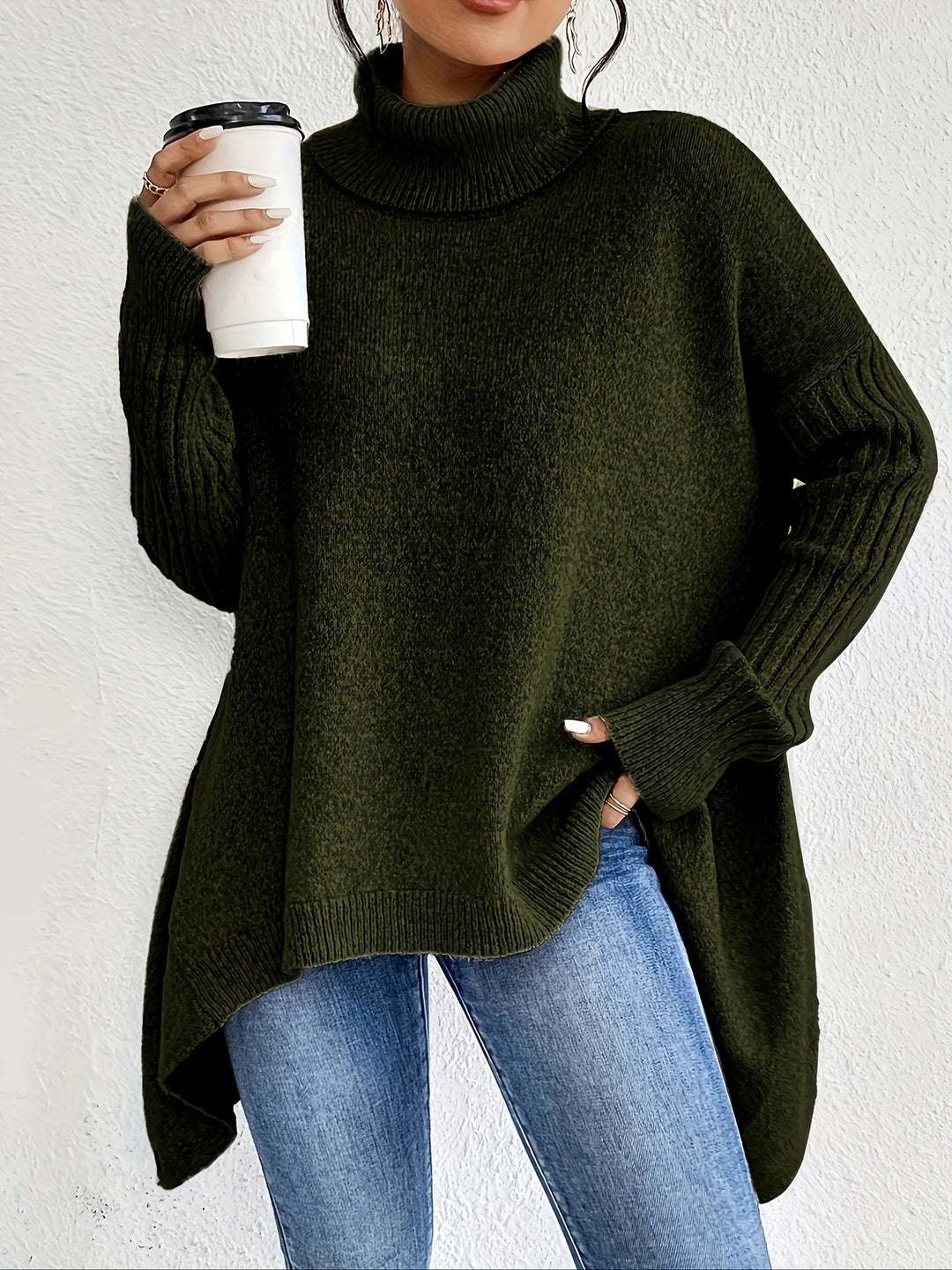 Cozy Oversized Cashmere Turtleneck Sweater for Women