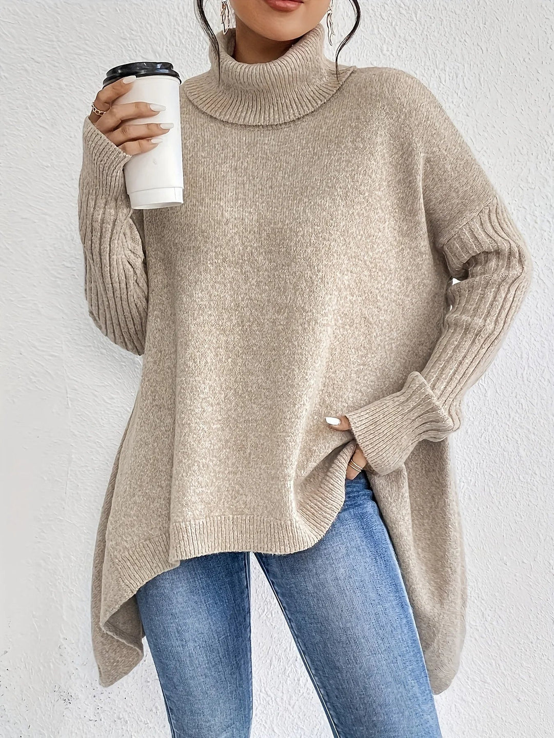 Cozy Oversized Cashmere Turtleneck Sweater for Women
