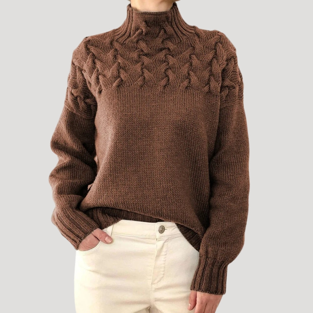 Cable Knit High Neck Sweater for Women — Spring Style
