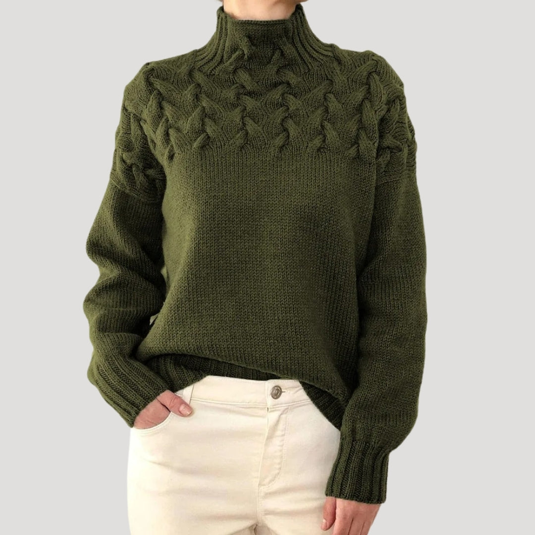 Cable Knit High Neck Sweater for Women — Spring Style
