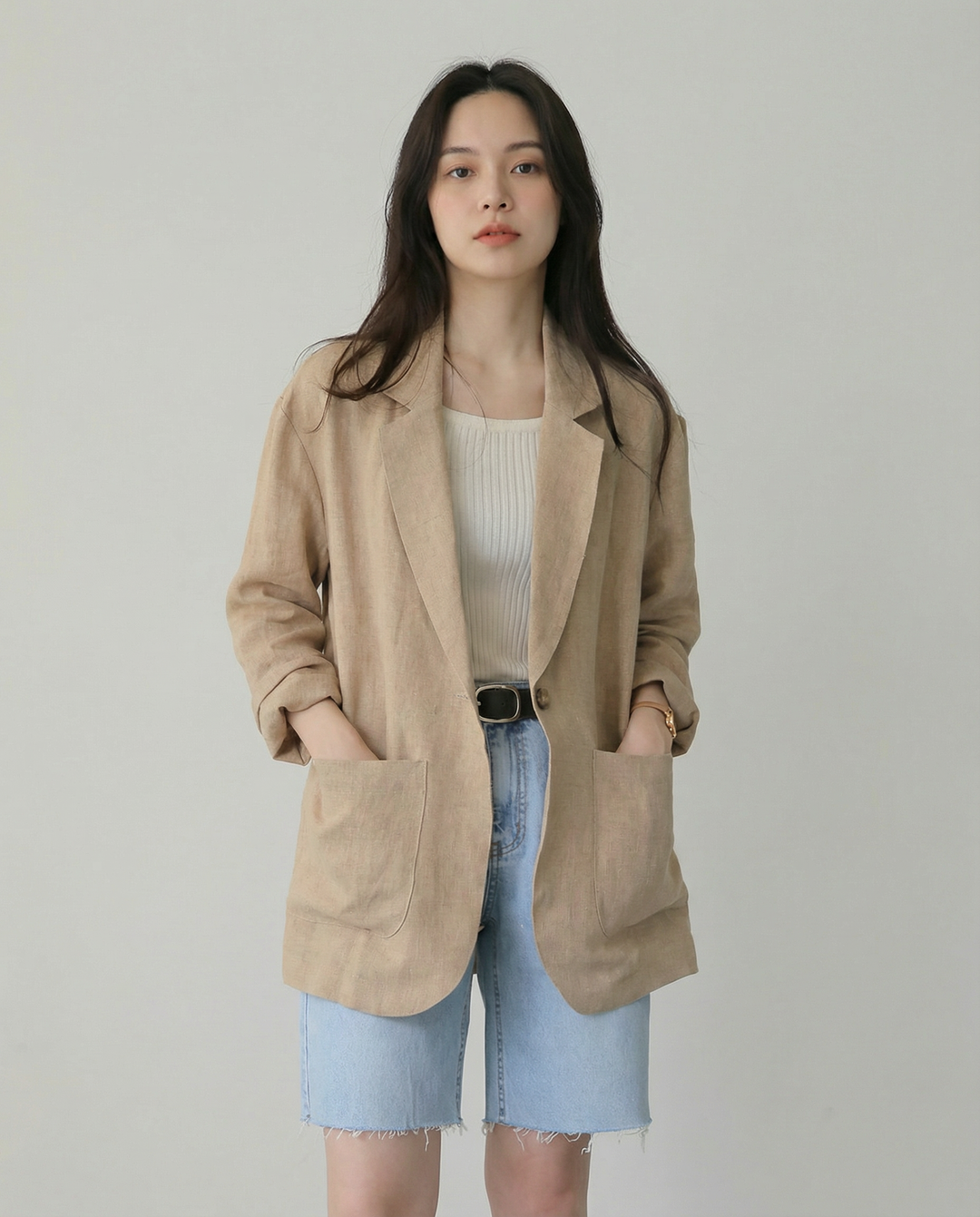 Korean Herringbone Blazer – Casual Loose Fit for Spring & Summer