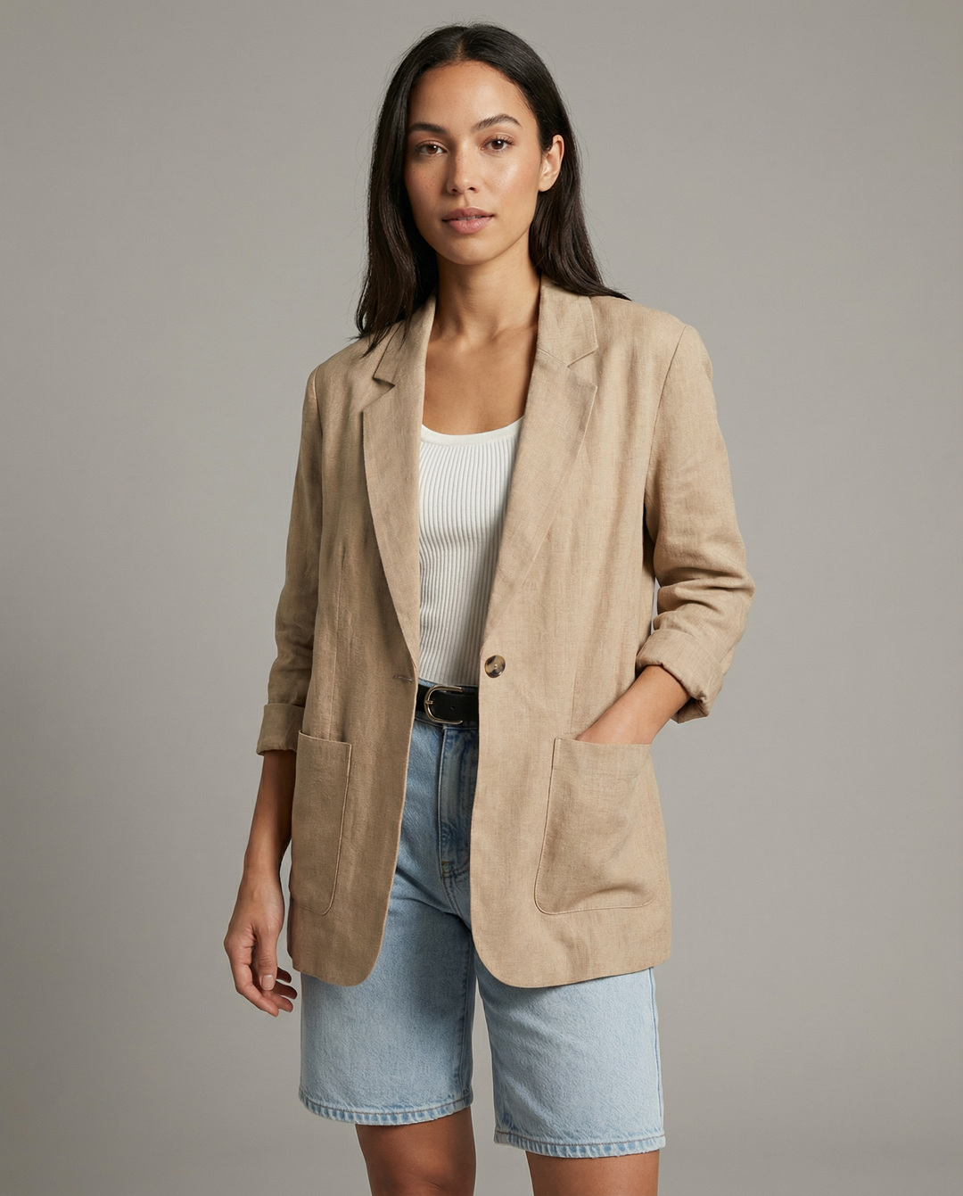 Korean Herringbone Blazer – Casual Loose Fit for Spring & Summer