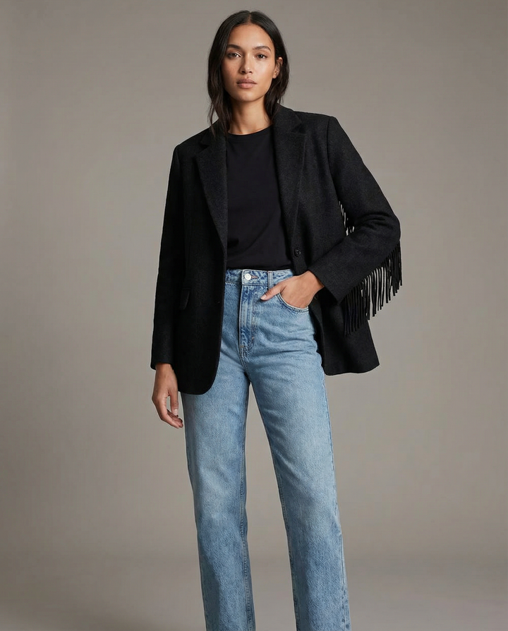 Autumn Bomber Coat – Stylish Woolen Blazer with Tassels