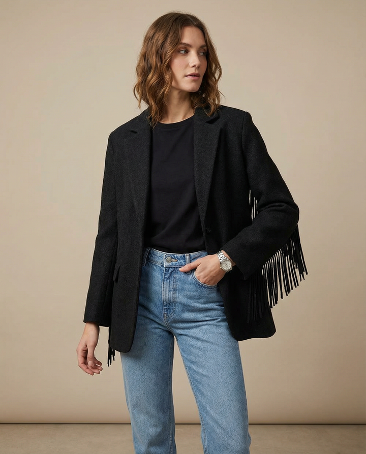 Autumn Bomber Coat – Stylish Woolen Blazer with Tassels