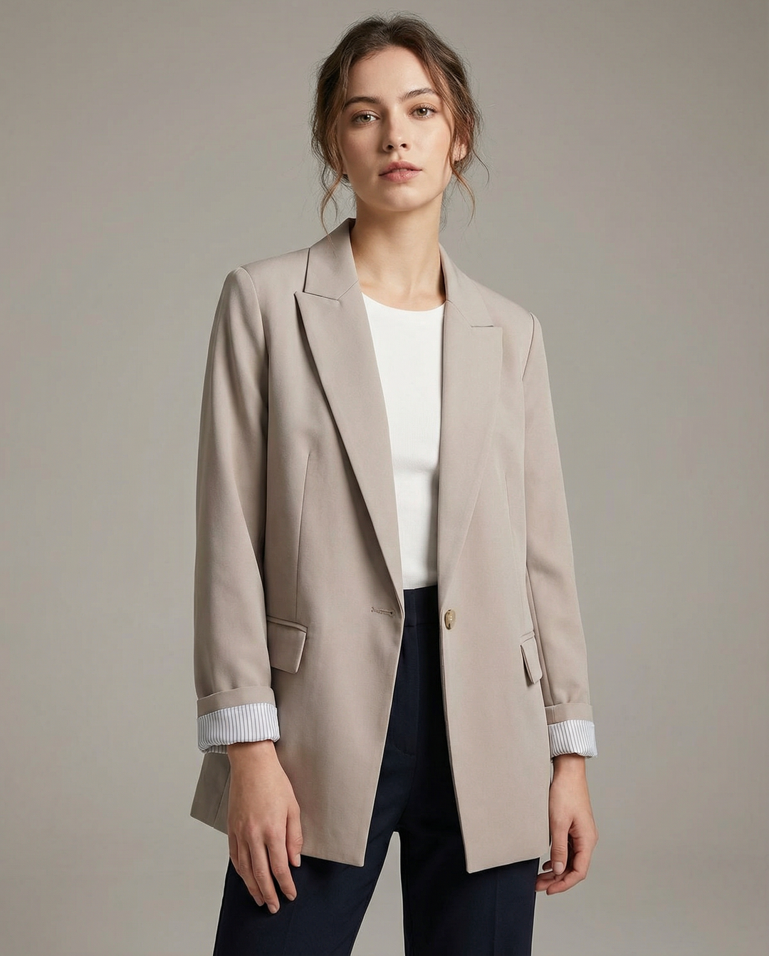 Charmchant Oversized Linen Blazer – Effortless Casual Office Style