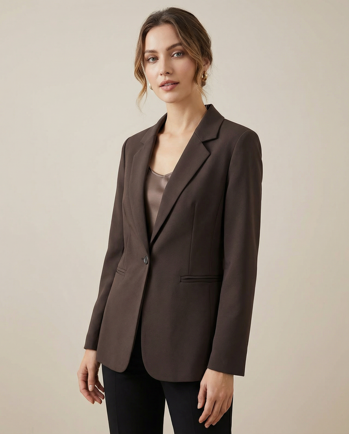 Korean Fashion Blazer – Tailored Dark Cocoa Brown Slim Fit Jacket