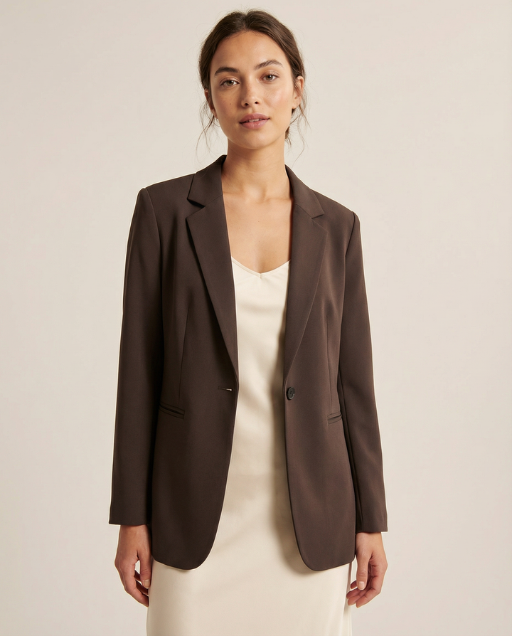 Korean Fashion Blazer – Tailored Dark Cocoa Brown Slim Fit Jacket