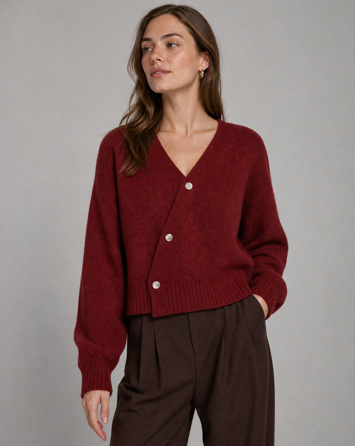 Cross Button V-Neck Wool Blend Sweater for Women