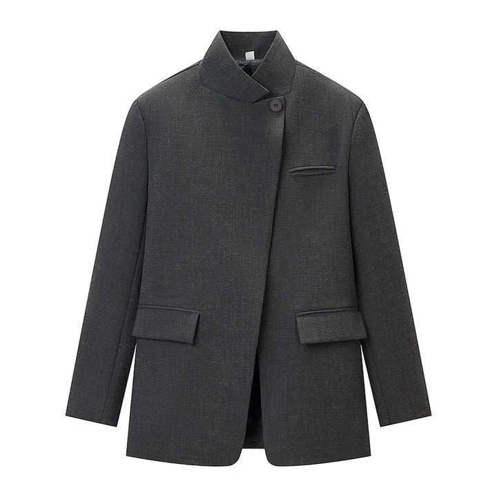 Plaid Blazer – Stylish Single Button Long Sleeve Jacket
