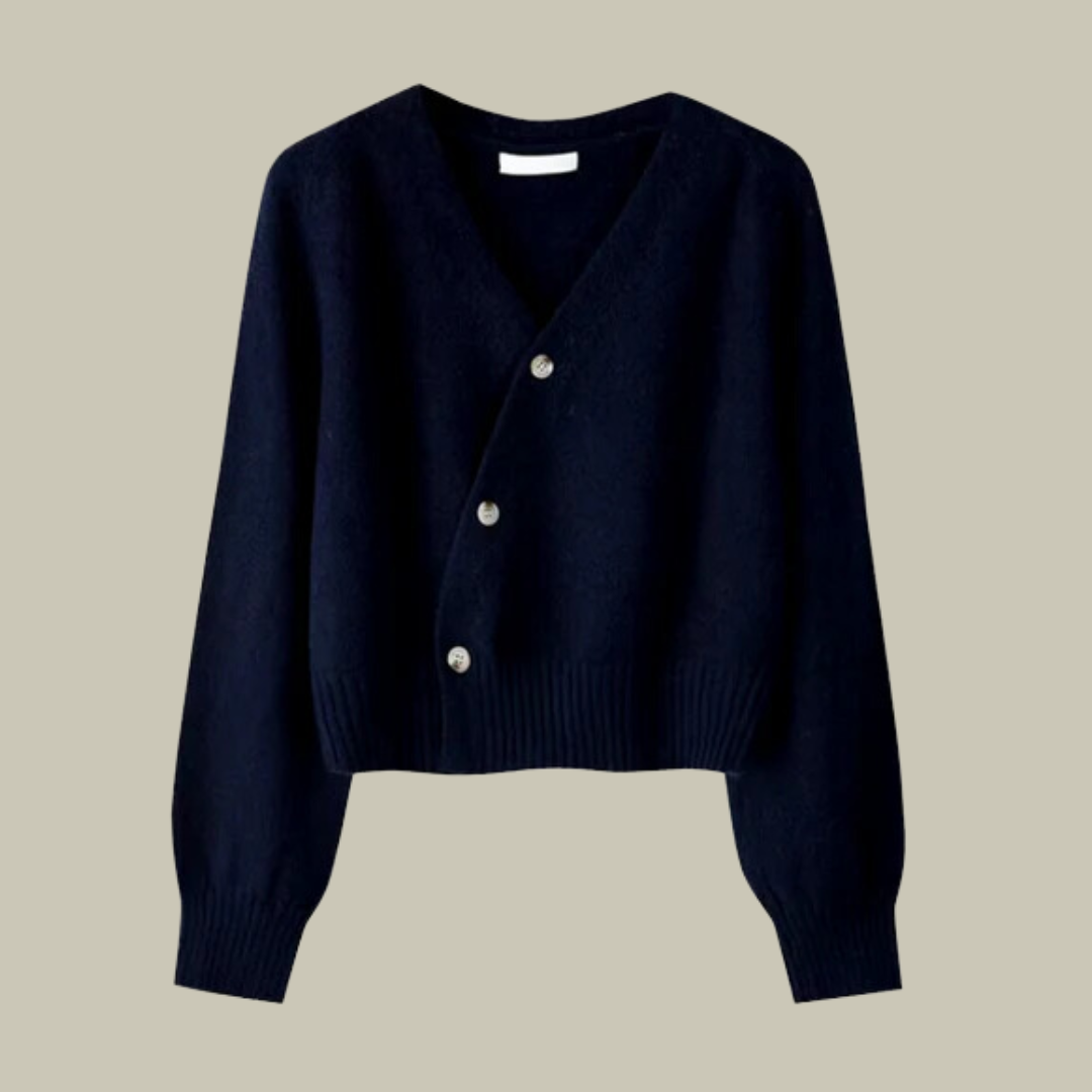 Cross Button V-Neck Wool Blend Sweater for Women