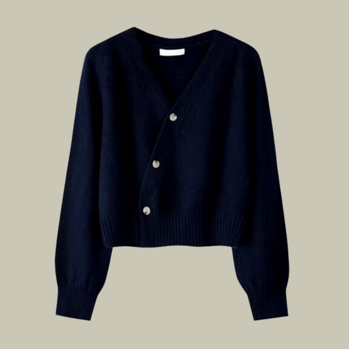 Cross Button V-Neck Wool Blend Sweater for Women
