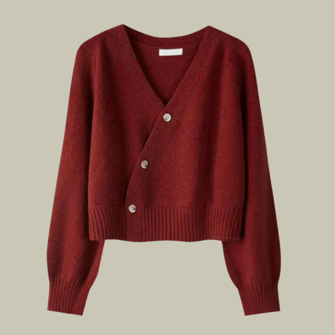 Cross Button V-Neck Wool Blend Sweater for Women
