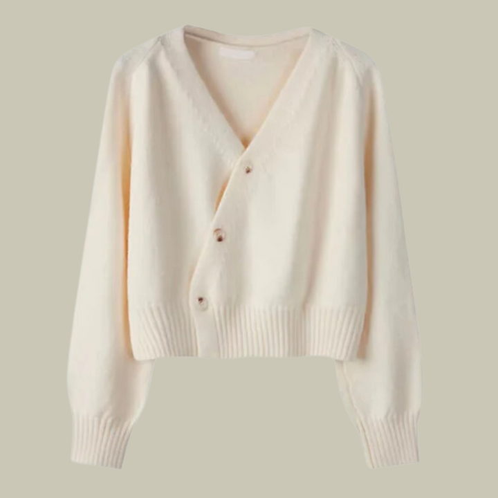 Cross Button V-Neck Wool Blend Sweater for Women