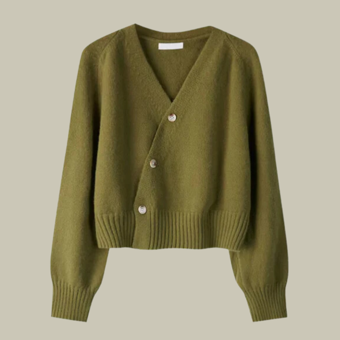 Cross Button V-Neck Wool Blend Sweater for Women