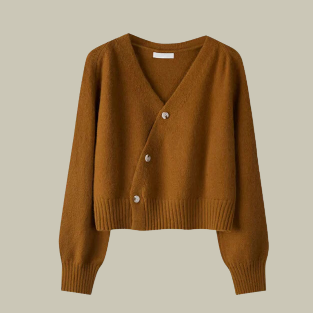 Cross Button V-Neck Wool Blend Sweater for Women