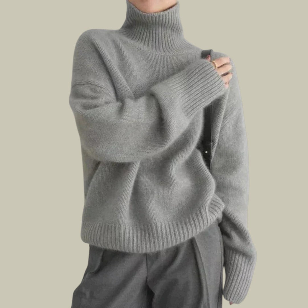 High Neck Relaxed Fit Wool Blend Sweater for Women