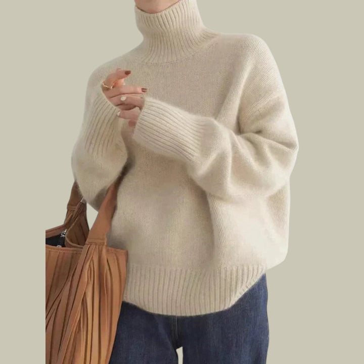 High Neck Relaxed Fit Wool Blend Sweater for Women