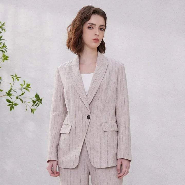 Linen Blazer Suit – Stylish Stripe Design for Chic Office Attire