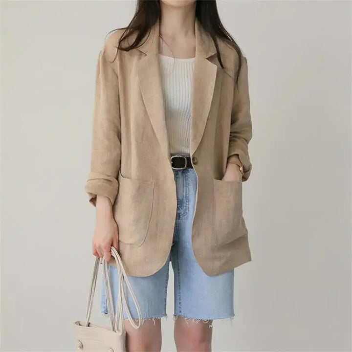 Korean Herringbone Blazer – Casual Loose Fit for Spring & Summer
