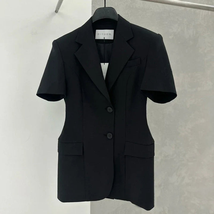 Korean Style Blazer – Chic A-Line Short Sleeve Jacket
