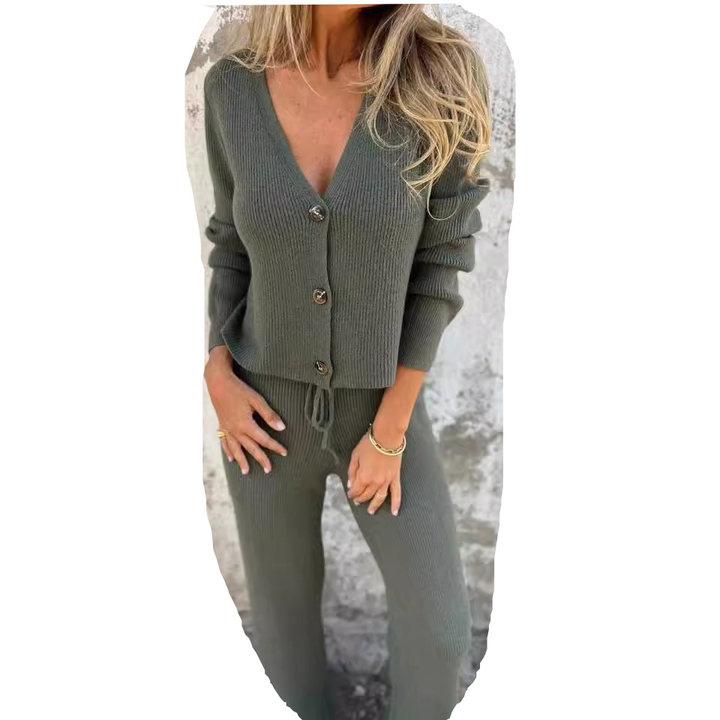 Women's Knit Cardigan and Wide Leg Trouser Two-Piece Set